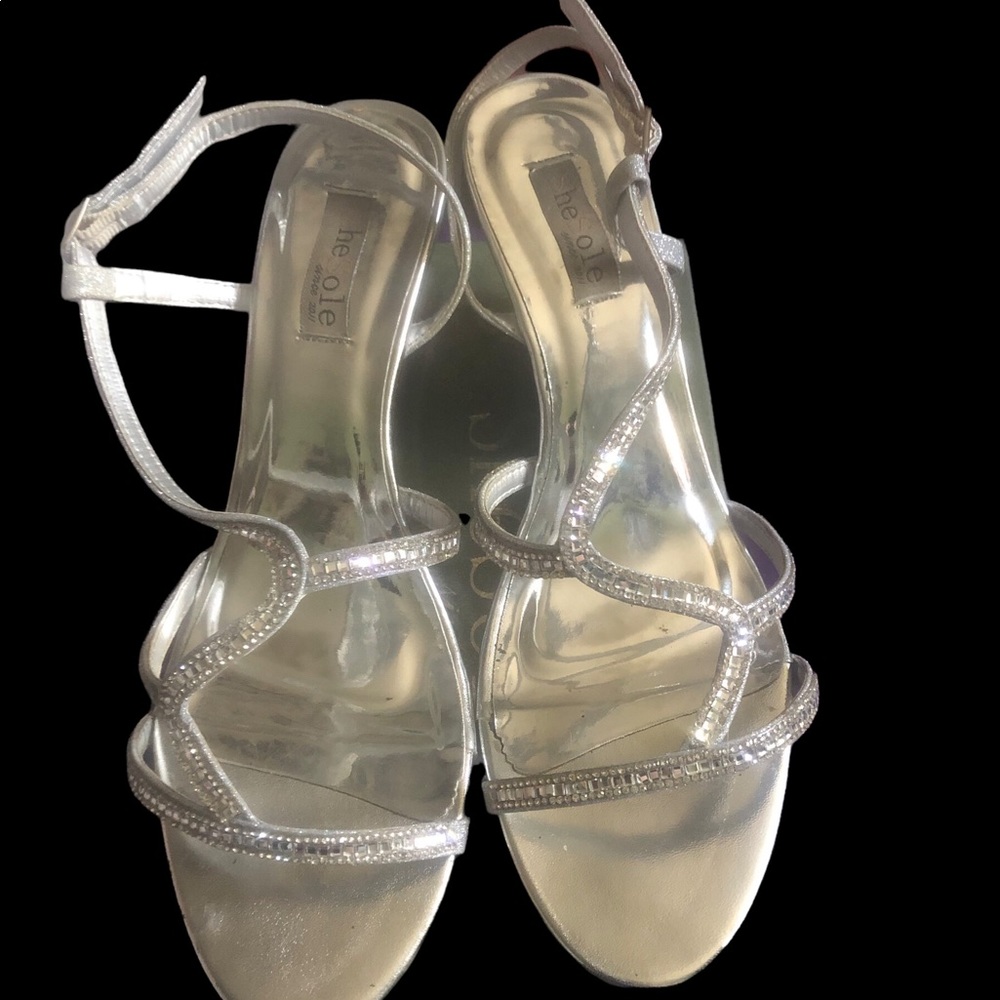 Shoe Sole Silver Metallice with Crystals Wedge Heel Size 10.